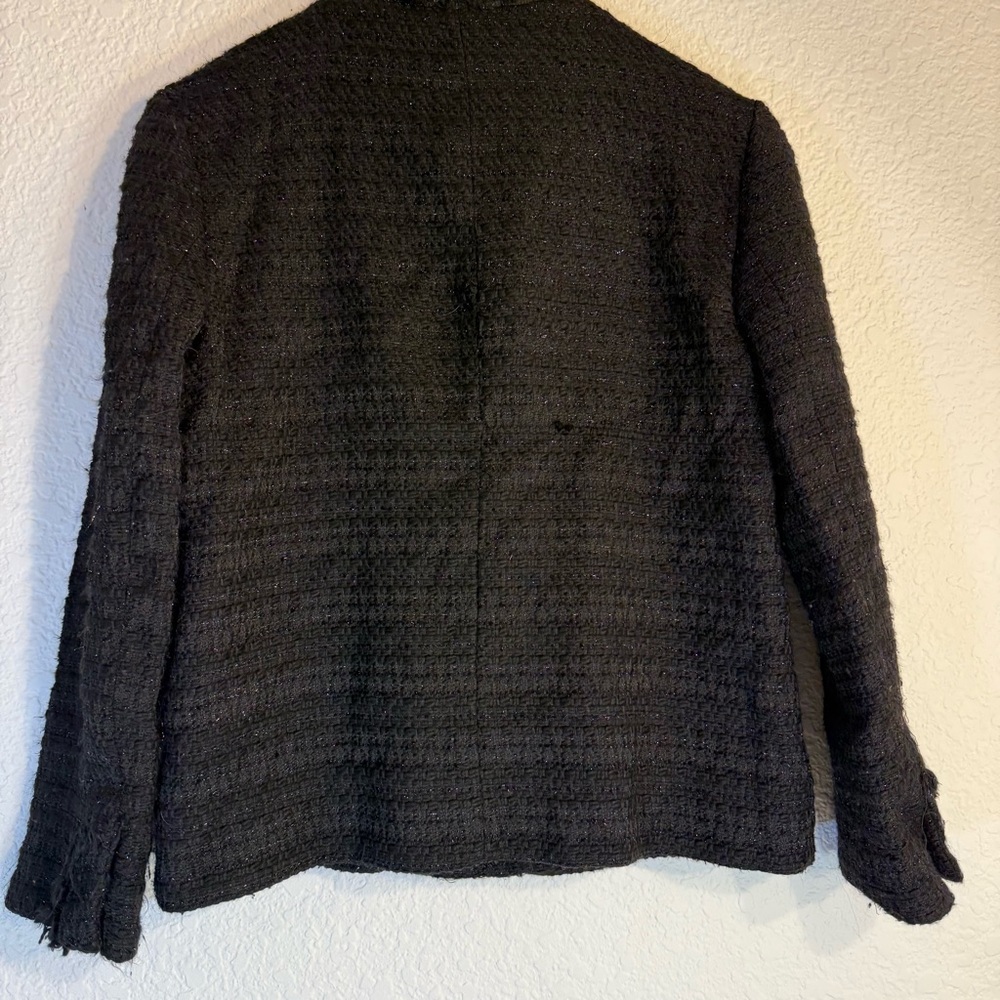 Zara Basic Black Tweed Collarless Box Jacket Size… - image 3
